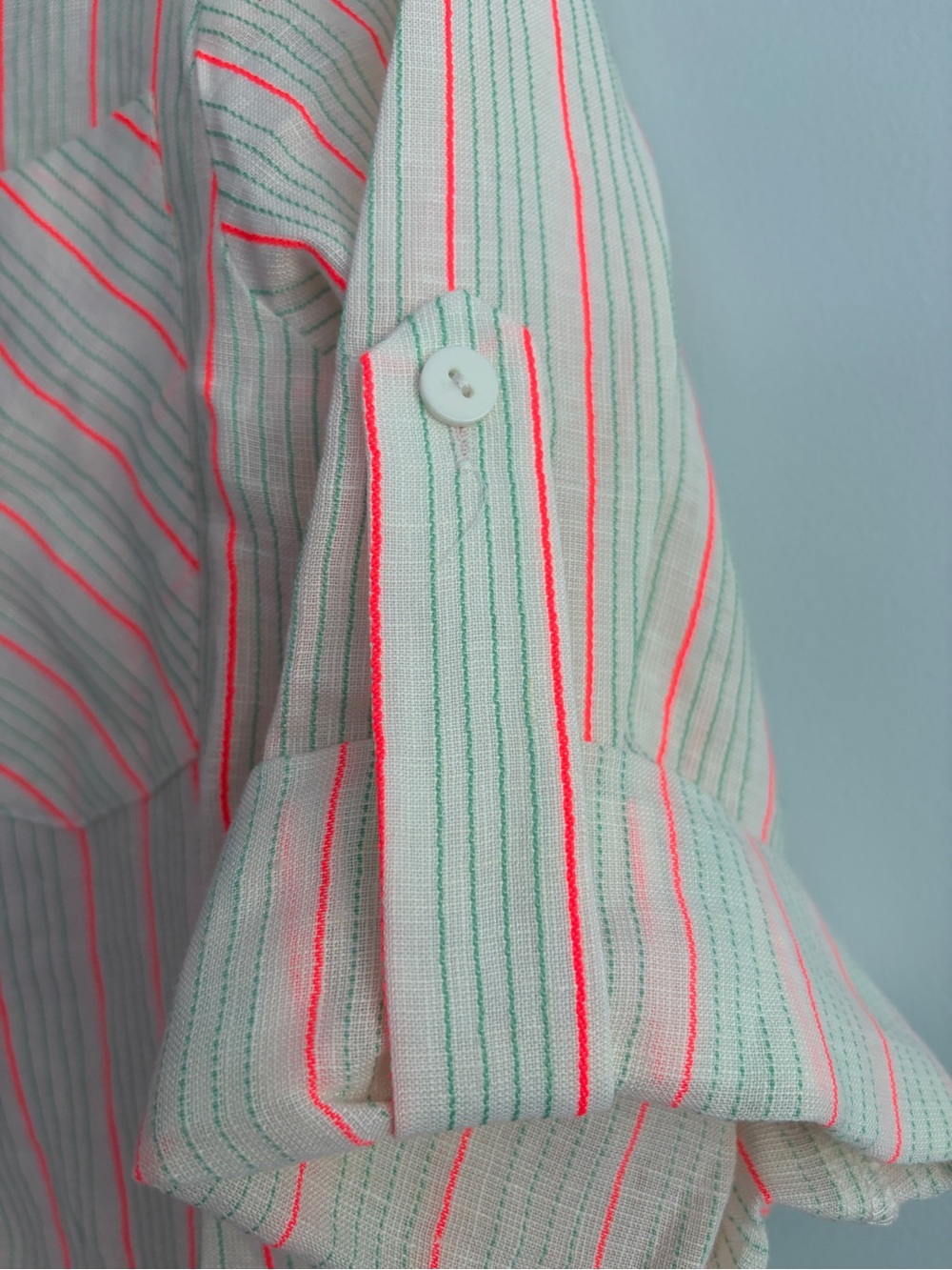 Milly Linen Button Front Shirt Dress Coverup Cream Neon Coral Green XS - Picture 7 of 14